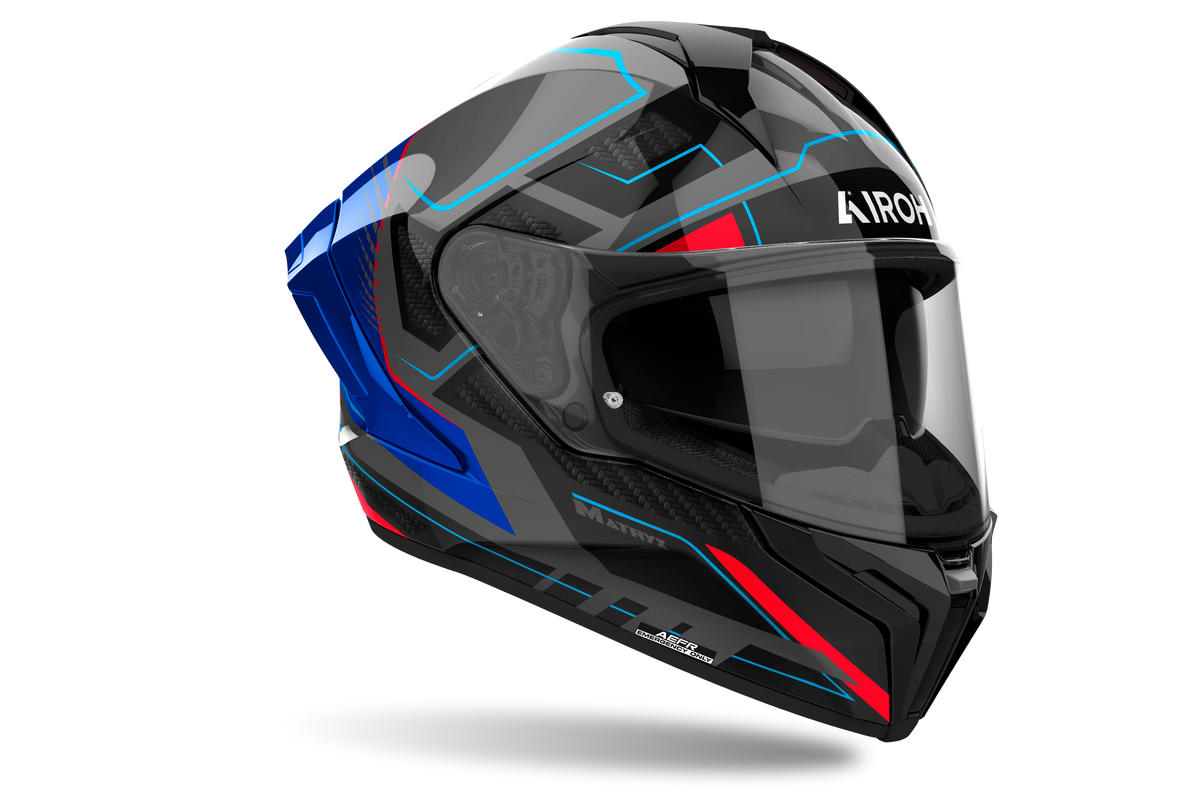 Casco integrale Airoh Matryx Rocket blu e rosso lucido cod. MXRK18, tre quarti anteriore