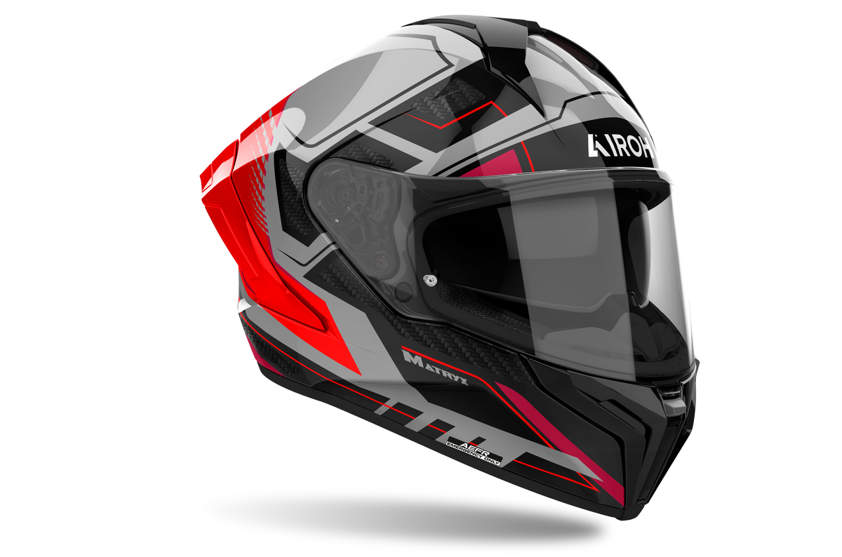 Casco integrale Airoh Matryx Rocket rosso fluo lucido cod. MXRK55, tre quarti anteriore