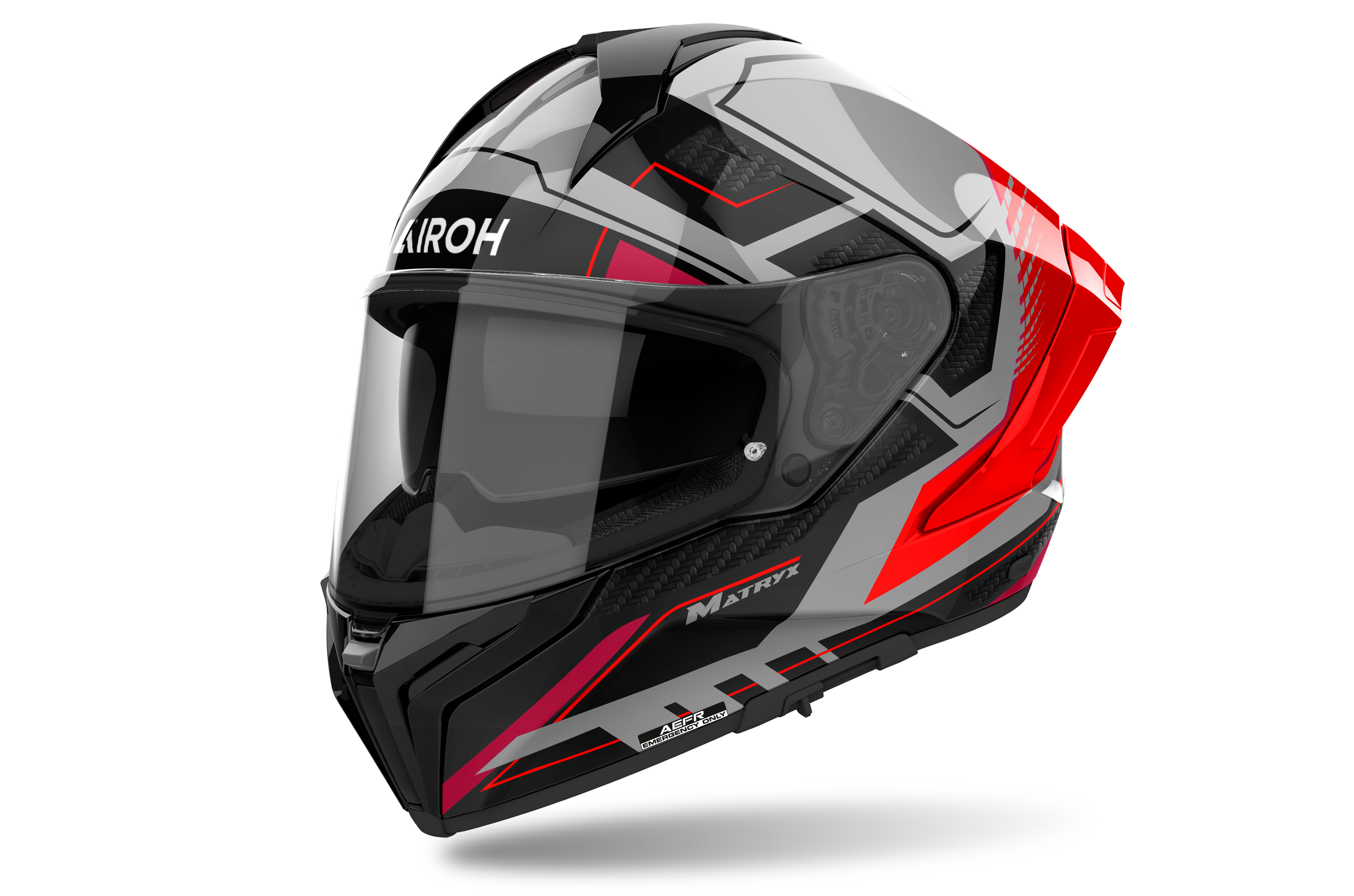 Airoh Matryx Rocket rosso fluo lucido MXRK55: profilo con presa d'aria sulla mentoniera