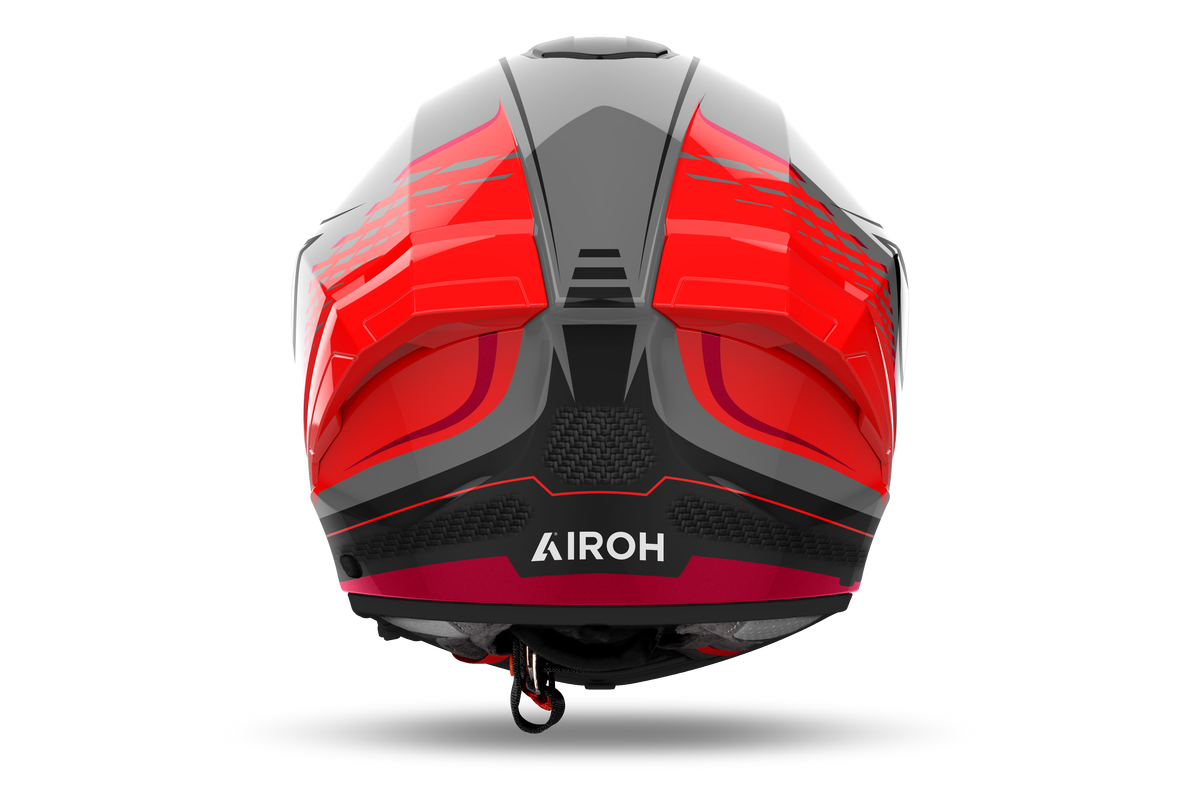 Airoh Matryx Rocket rosso fluo lucido MXRK55, retro con estrattori d'aria e logo Airoh