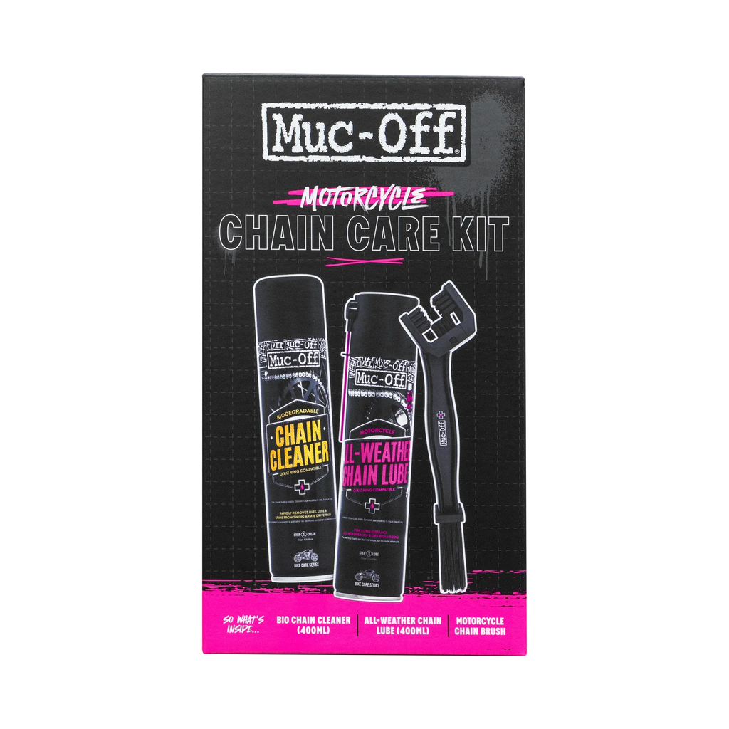Muc-Off Motorcycle Chain Care Kit Sgrassatore, Lubrificante All-Weather e Spazzola, codice 163683 — Muc-Off