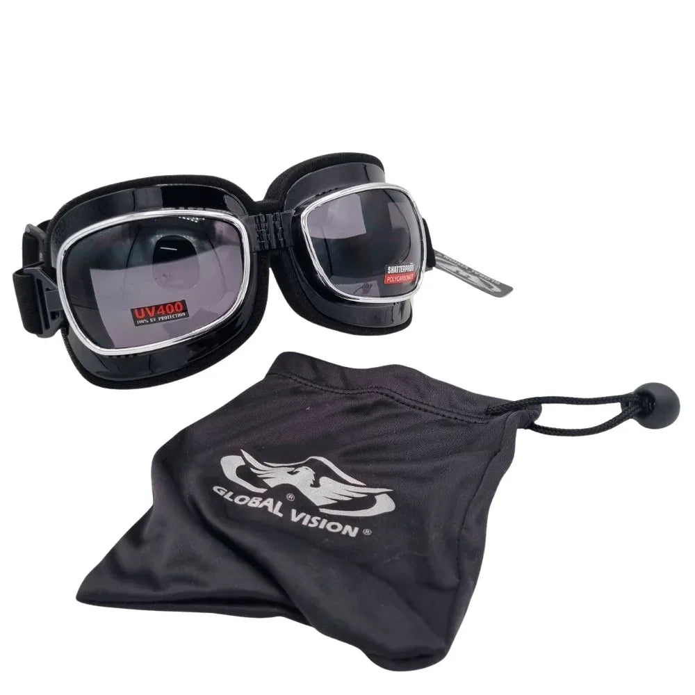 Global Vision Occhiali Moto Global Vision Retro Joe – Vintage Lente Nera UV400 Nero Occhiali da moto - Moon Bike - Vista 2