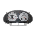 Quadro strumenti originale Piaggio 581329 per Hexagon GTX 125 e 180, vista frontale: tachimetro analogico 0-160 km/h con totalizzatore a rulli, indicatori di livello carburante e temperatura, mascherina grigio antracite