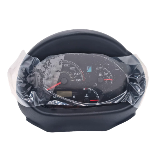Quadro strumenti originale Piaggio 1D000816 per Porter Multitech e Maxxi E6, vista frontale completa di calotta paraluce nera, ancora nell'involucro protettivo di fabbrica
