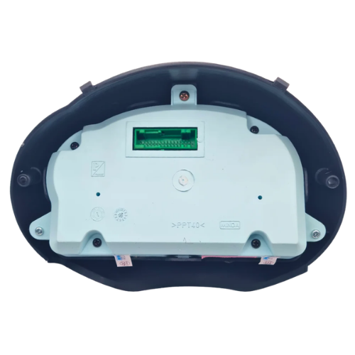 Retro del quadro strumenti Piaggio Porter Multitech E6 1D000816: scocca in polipropilene marcata PPT40 e connettore multipolare unico sul circuito stampato verde