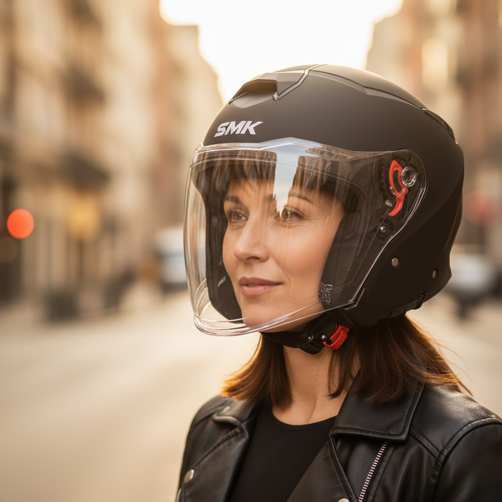 SMK SMK GTJ Casco Jet Nero Opaco – ECE 22.06 Visiera Parasole Integrata Nero Caschi aperti - Moon Bike - Vista 5