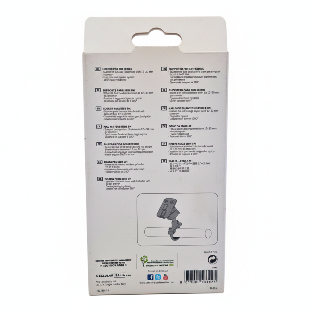 Supporto manubrio / Porta-custodiaInterphone SMU Supporto Moto Manubrio Tondo ø14-30mm – Aggancio Rapido 360° Cellular Line
