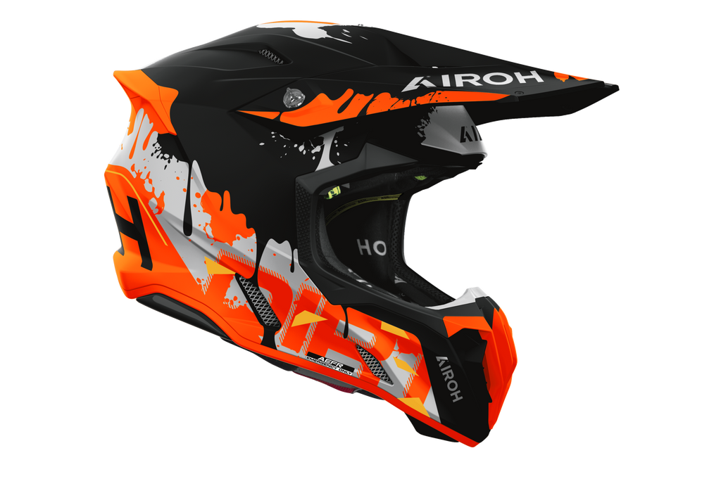 Airoh Twist 3 Dirt nero arancione opaco codice TW3D35, lato destro con frontino e prese d'aria
