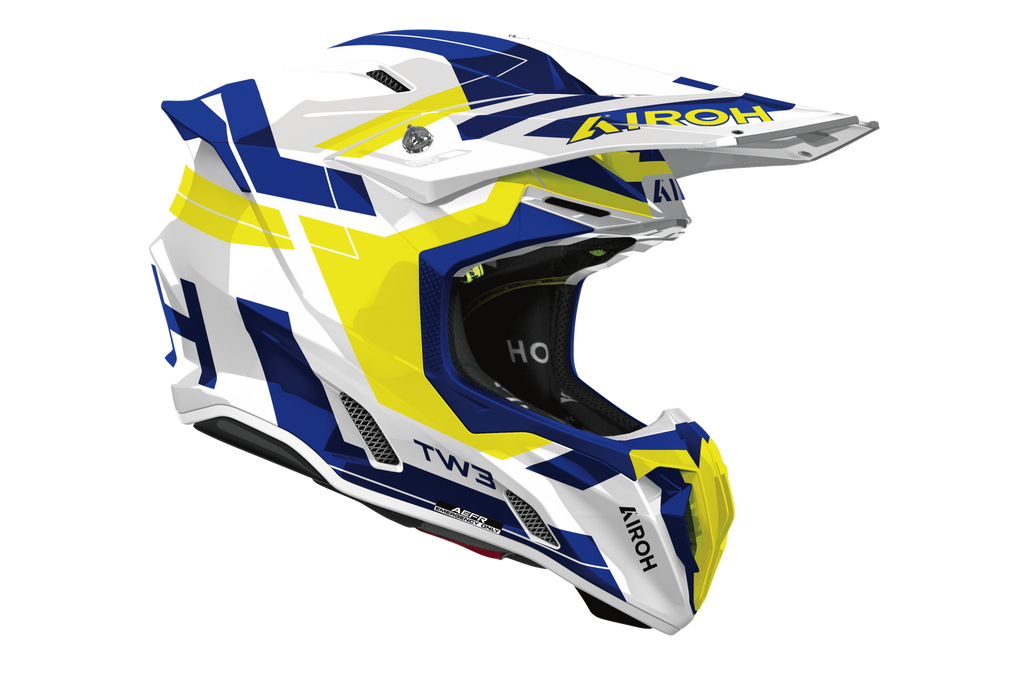 Airoh Twist 3 Dynasty blu giallo codice TW3DI31, lato destro con frontino e prese d'aria