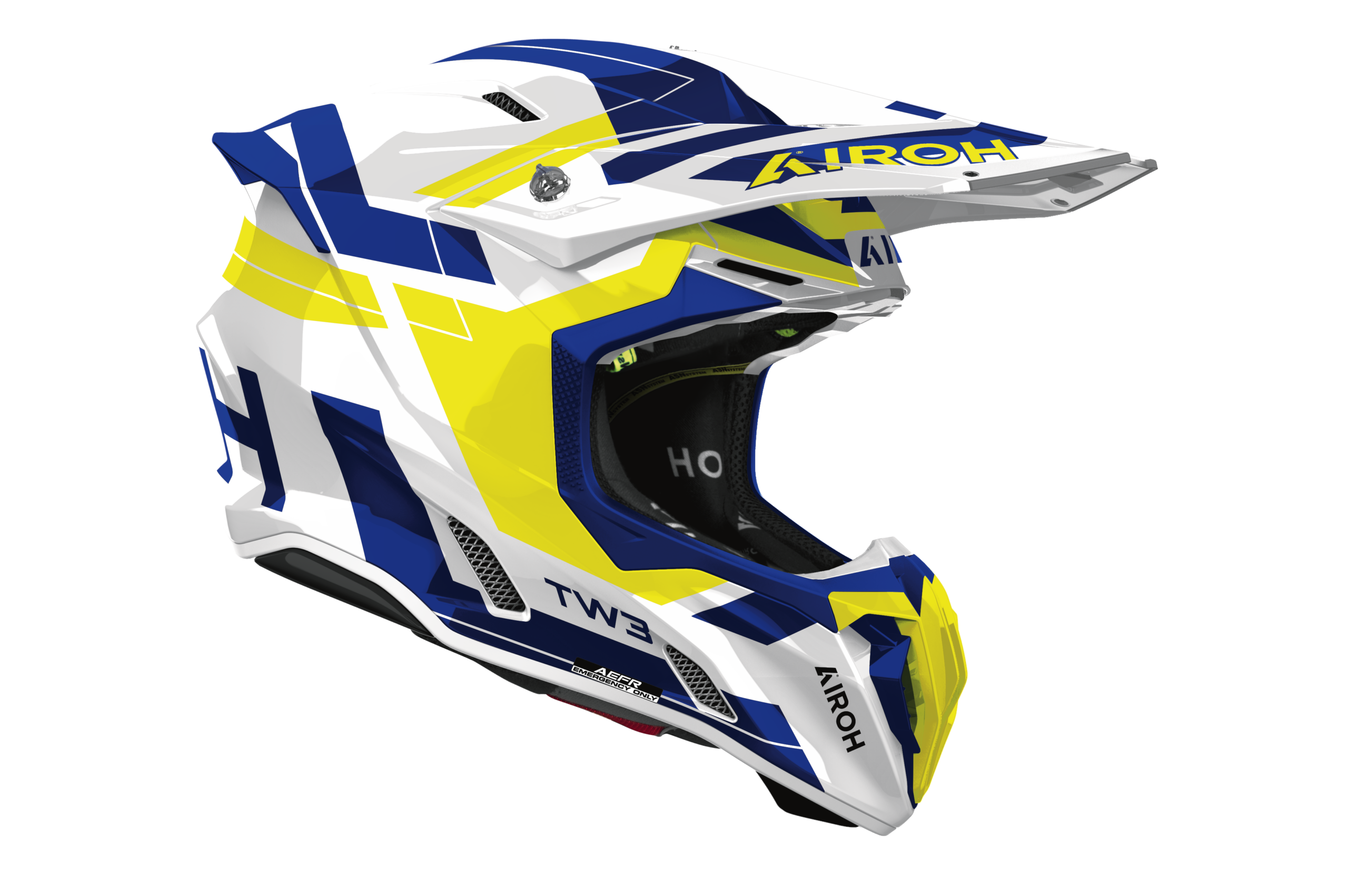 Airoh Twist 3 Dynasty blu giallo codice TW3DI31, lato destro con frontino e prese d'aria