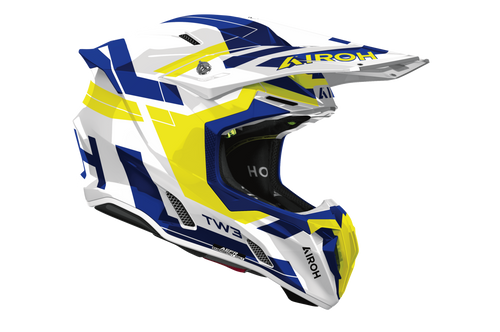 Airoh Twist 3 Dynasty blu giallo codice TW3DI31, lato destro con frontino e prese d'aria