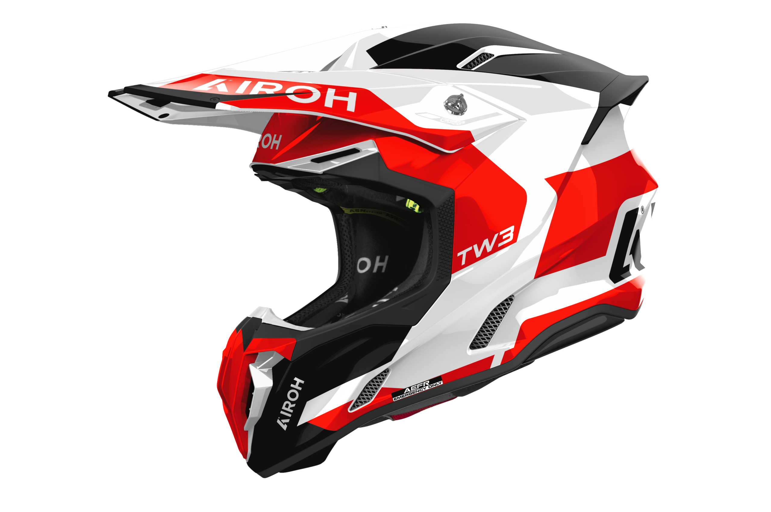 Casco cross Airoh Twist 3 Fancy rosso bianco, vista tre quarti anteriore sinistra