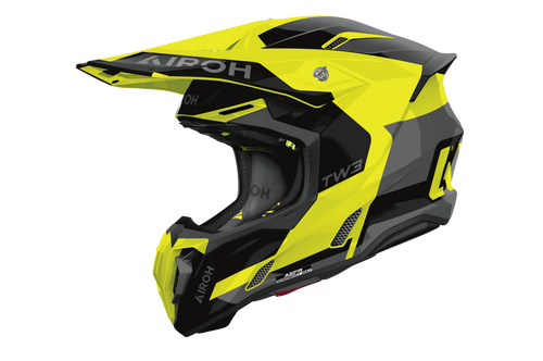 Casco cross Airoh Twist 3 Fancy giallo fluo, vista tre quarti anteriore sinistra