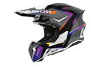 Casco cross Airoh Twist 3 Hustle nero viola, vista tre quarti anteriore sinistra
