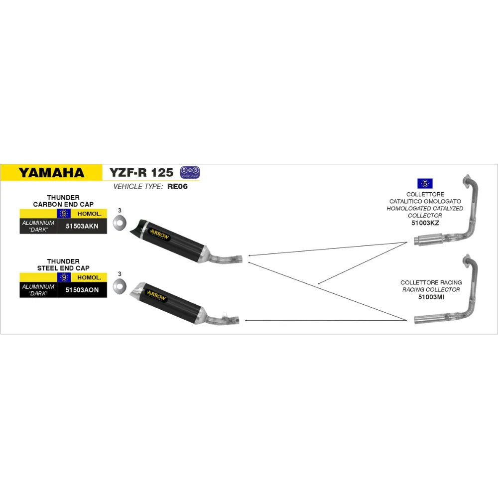 Arrow 51503AON Terminale Street Thunder Alluminio Dark Omologato – Yamaha YZF-R 125 (2008-2018)