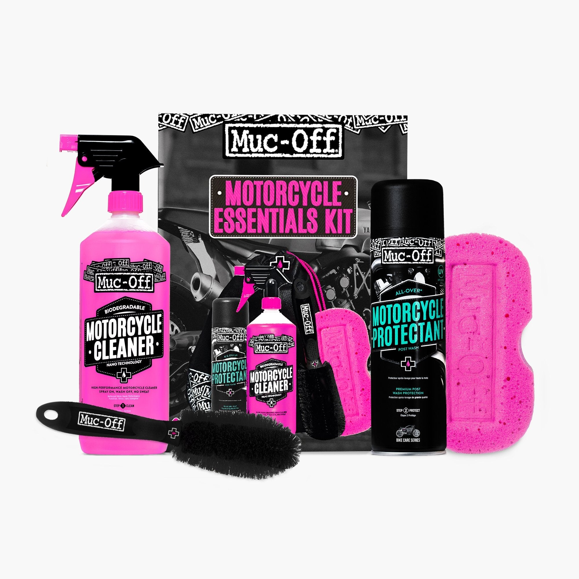 Kit Base Pulizia Moto con Spugna e Spazzola Muc-Off Motorcycle Essentials Kit, articolo 92779 — Moon Bike