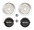 Kit placchette visiera originale Airoh 7365 per casco Helyos: due coperchi neri, due anelli color argento e due viti, foto ufficiale del ricambio