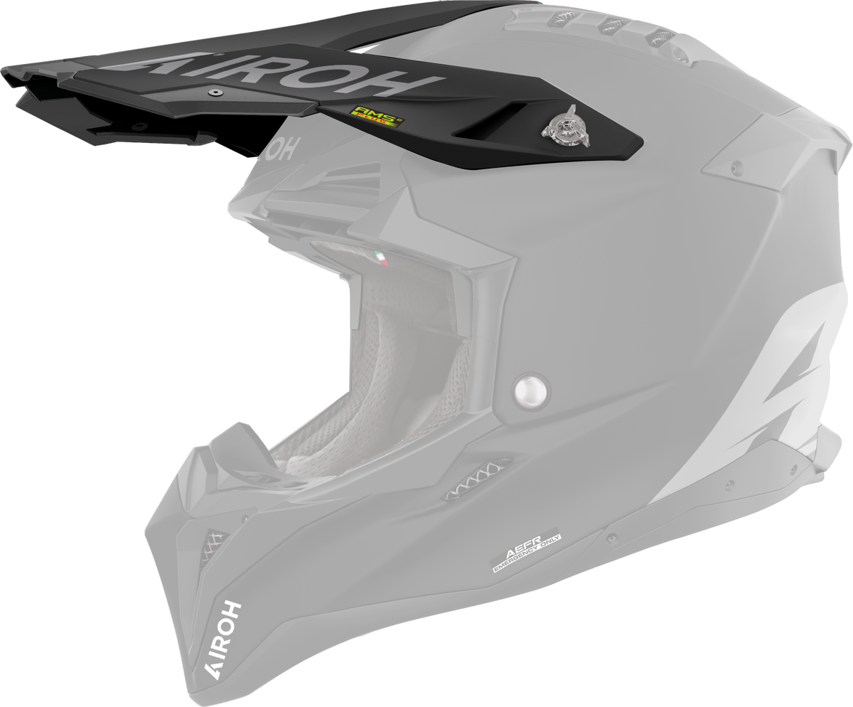 Frontino Nero Opaco originale Airoh AV311F1 per casco Aviator 3, mostrato su un casco in trasparenza, foto ufficiale del ricambio