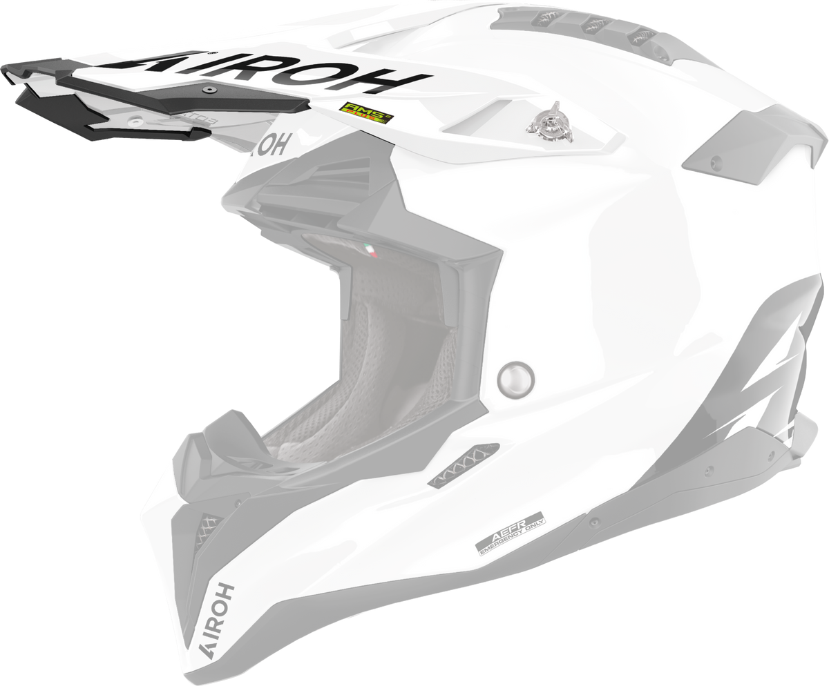 Frontino Bianco Lucido originale Airoh AV314F1 per casco Aviator 3 e Aviator 3 Evo, mostrato su un casco in trasparenza, foto ufficiale del ricambio