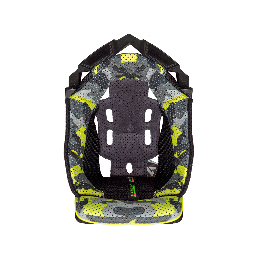 Cuffia interna originale Airoh AV3CGC camouflage e gialla per casco Aviator 3, foto ufficiale del ricambio