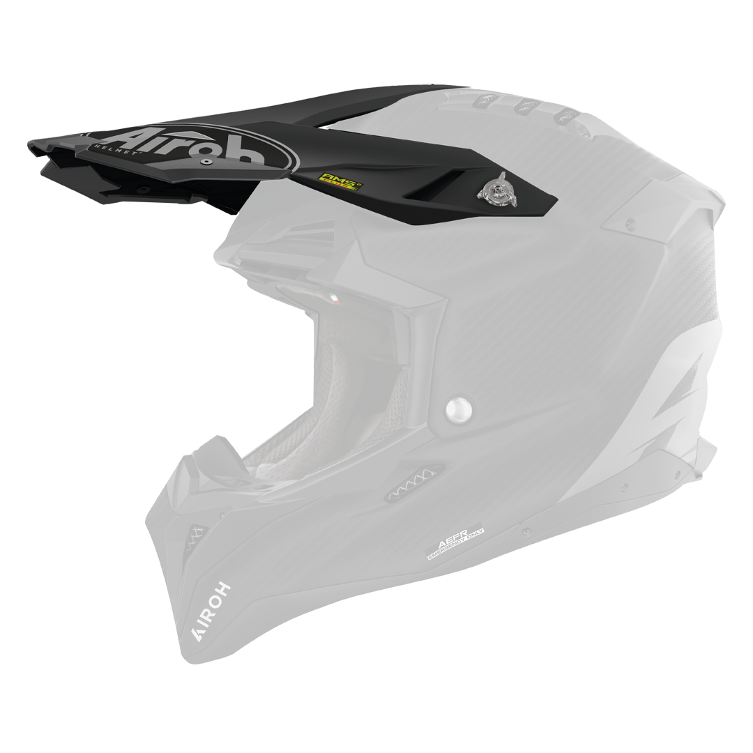 Frontino Carbonio Opaco originale Airoh AV3G35F per casco Aviator 3, mostrato su un casco in trasparenza, foto ufficiale del ricambio