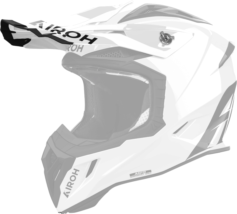 Frontino Bianco Lucido originale Airoh AVA214F per casco Aviator ACE 2, mostrato su un casco in trasparenza, foto ufficiale del ricambio