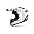 Airoh Aviator 3 EVO Color Bianco Lucido (AV3F14), casco cross in vista laterale di tre quarti