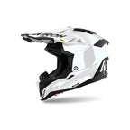 Airoh Aviator 3 EVO Color Bianco Lucido (AV3F14), casco cross in vista laterale di tre quarti
