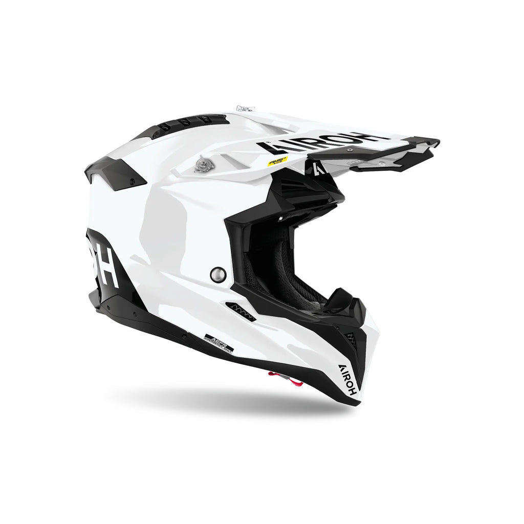 Casco cross Airoh Aviator 3 EVO Color Bianco Lucido, vista di tre quarti dal lato opposto