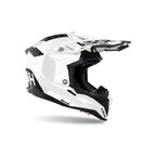 Casco cross Airoh Aviator 3 EVO Color Bianco Lucido, vista di tre quarti dal lato opposto