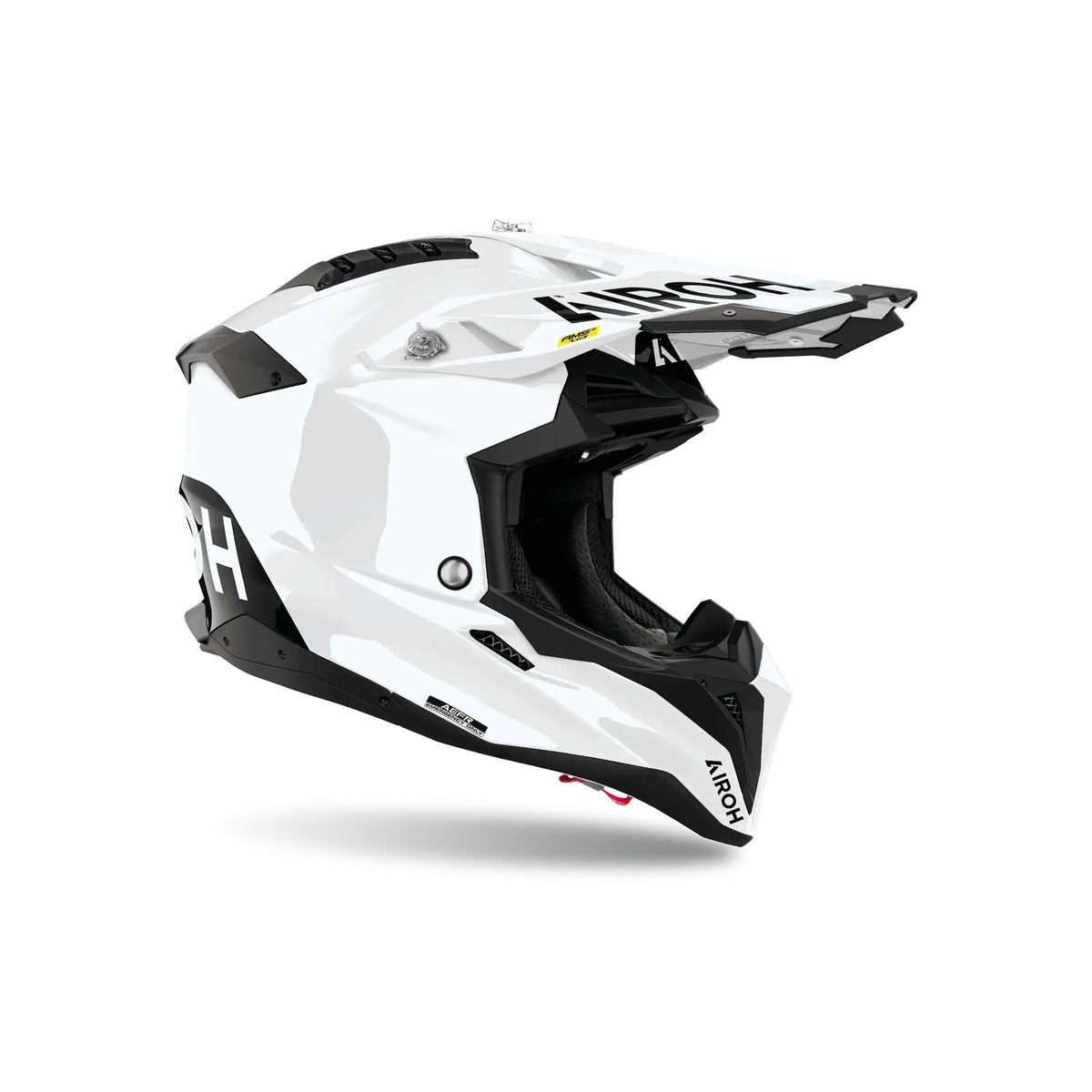 Casco cross Airoh Aviator 3 EVO Color Bianco Lucido, vista di tre quarti dal lato opposto