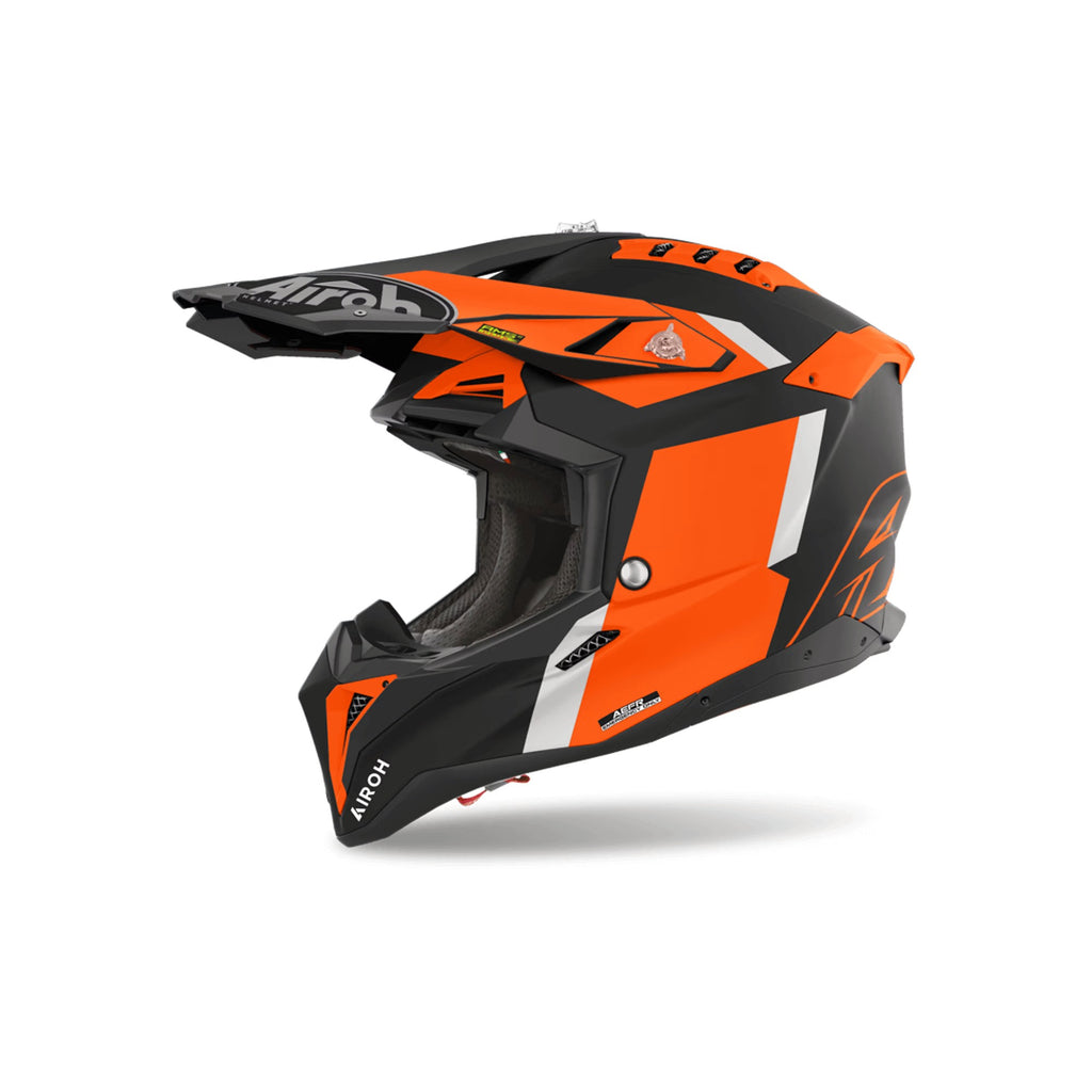 Airoh Aviator 3 Glory Arancio/Nero Opaco (AV3GL32), casco cross in vista laterale di tre quarti