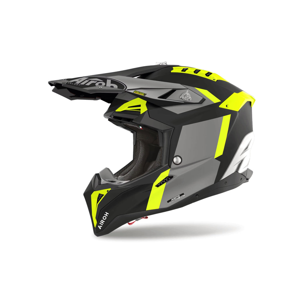 Airoh Aviator 3 Glory Nero/Giallo Fluo Opaco (AV3GL31), casco cross in vista laterale di tre quarti
