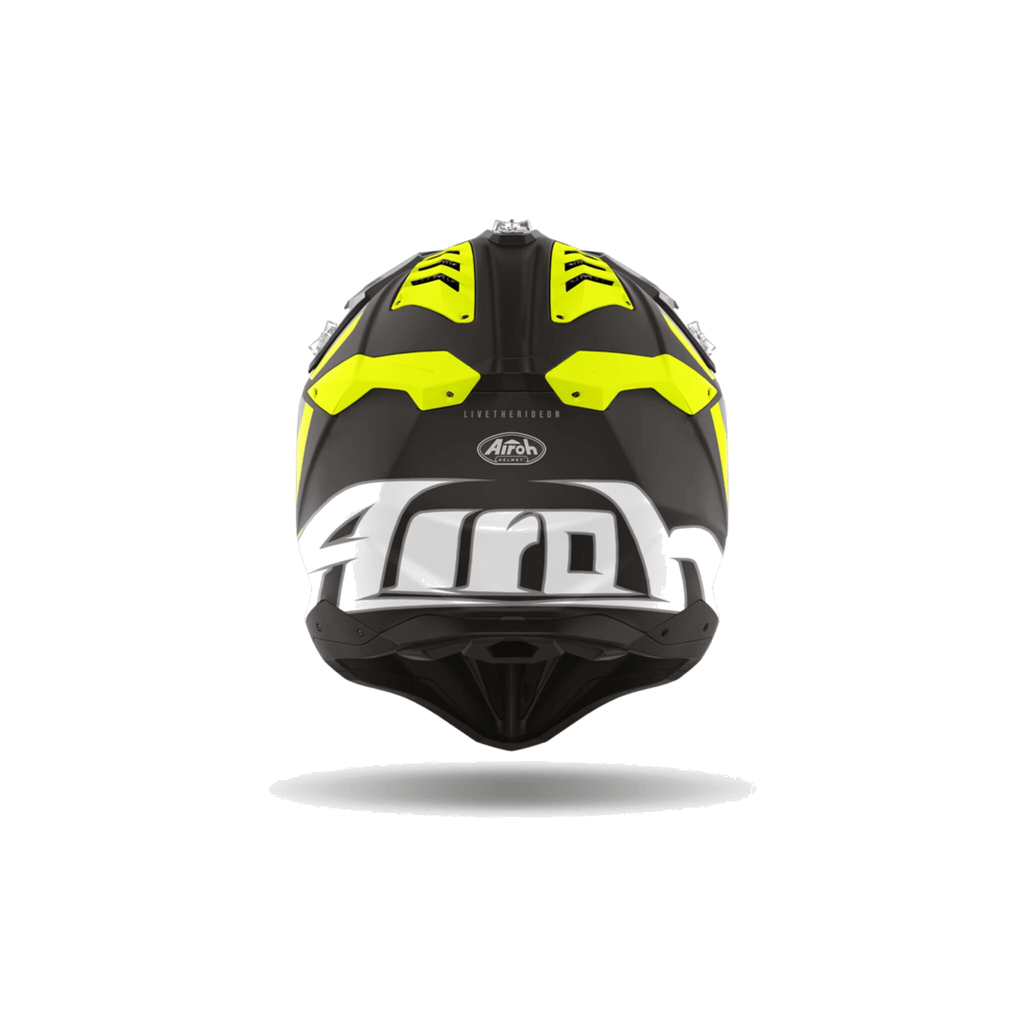 Airoh Aviator 3 Glory Nero/Grigio/Giallo Fluo Opaco AV3GL31, casco cross, visto da dietro