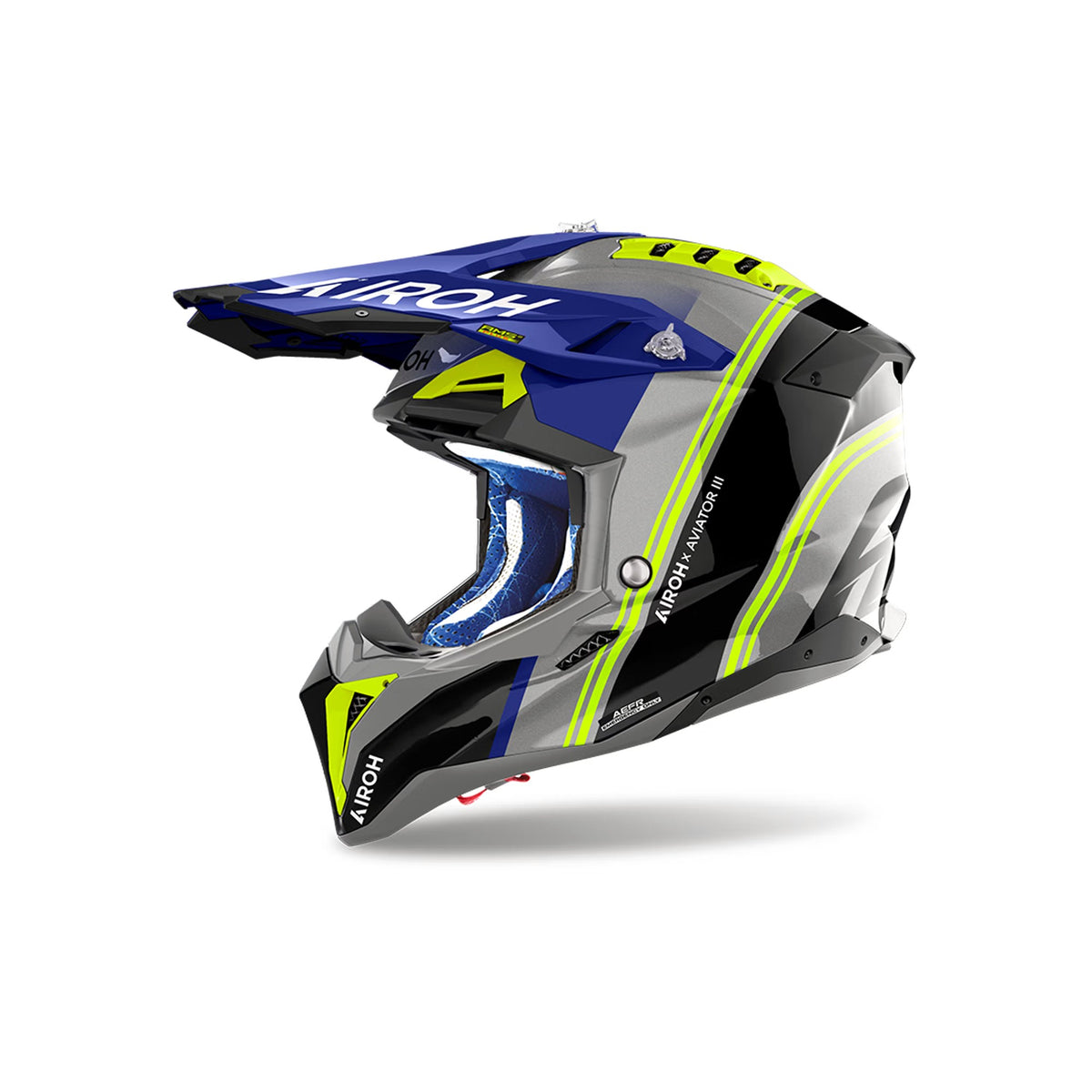 Airoh Aviator 3 Hima Blu/Grigio Lucido (AV3H18), casco cross in vista laterale di tre quarti