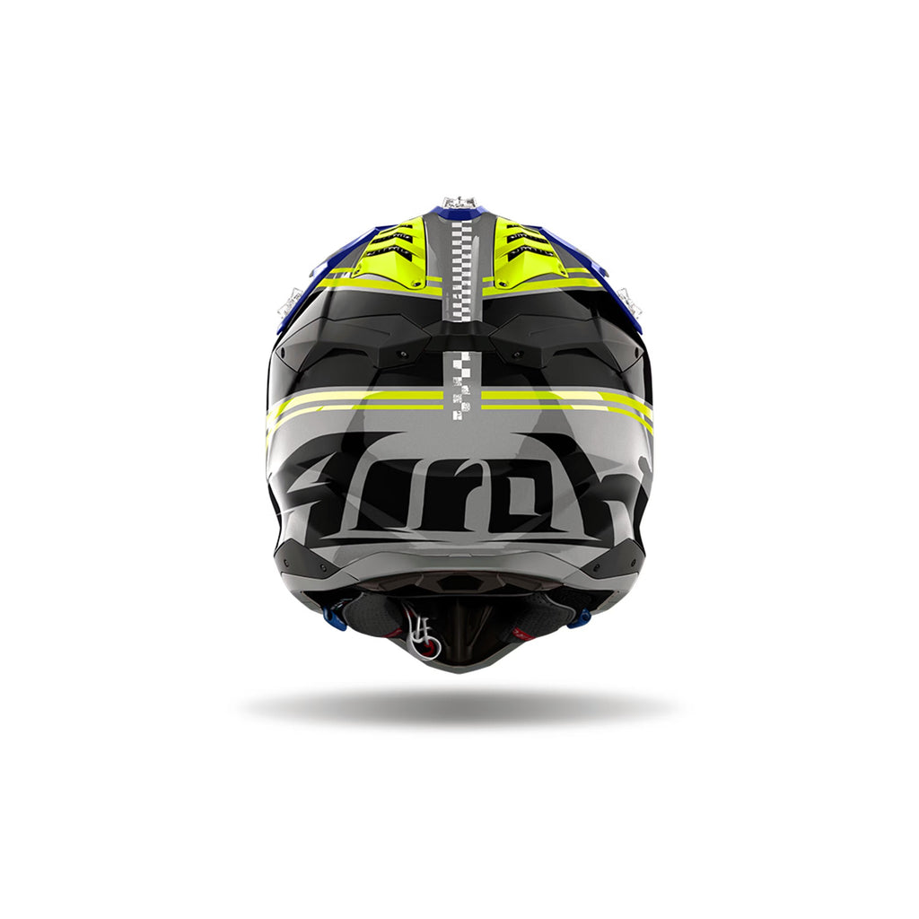 Airoh Aviator 3 Hima Blu/Grigio Lucido (AV3H18), vista posteriore con il logo Airoh