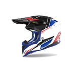 Airoh Aviator 3 Push Bianco/Blu/Rosso Lucido AV3P55, casco cross, vista di tre quarti dal lato sinistro