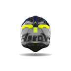 Airoh Aviator 3 Push Blu/Grigio/Giallo Fluo Lucido AV3P18, casco cross, visto da dietro