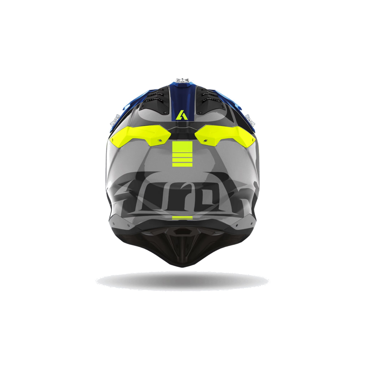 Airoh Aviator 3 Push Blu/Grigio/Giallo Fluo Lucido AV3P18, casco cross, visto da dietro