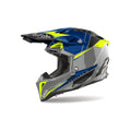 Airoh Aviator 3 Push Grigio/Blu/Giallo Fluo Lucido (AV3P18), casco cross in vista laterale di tre quarti