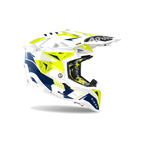 Airoh Aviator 3 Spin Bianco/Giallo Fluo/Blu Lucido AV3SP18, casco cross, vista di tre quarti dal lato destro