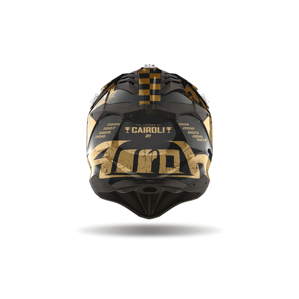 Airoh Aviator 3 TC222 The Legend Nero/Oro Lucido (AV3LTC17), vista posteriore con il logo Airoh