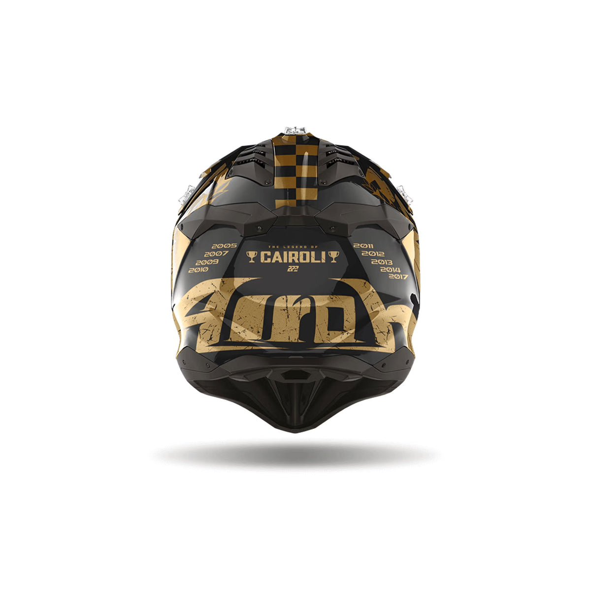 Airoh Aviator 3 TC222 The Legend Nero/Oro Lucido (AV3LTC17), vista posteriore con il logo Airoh