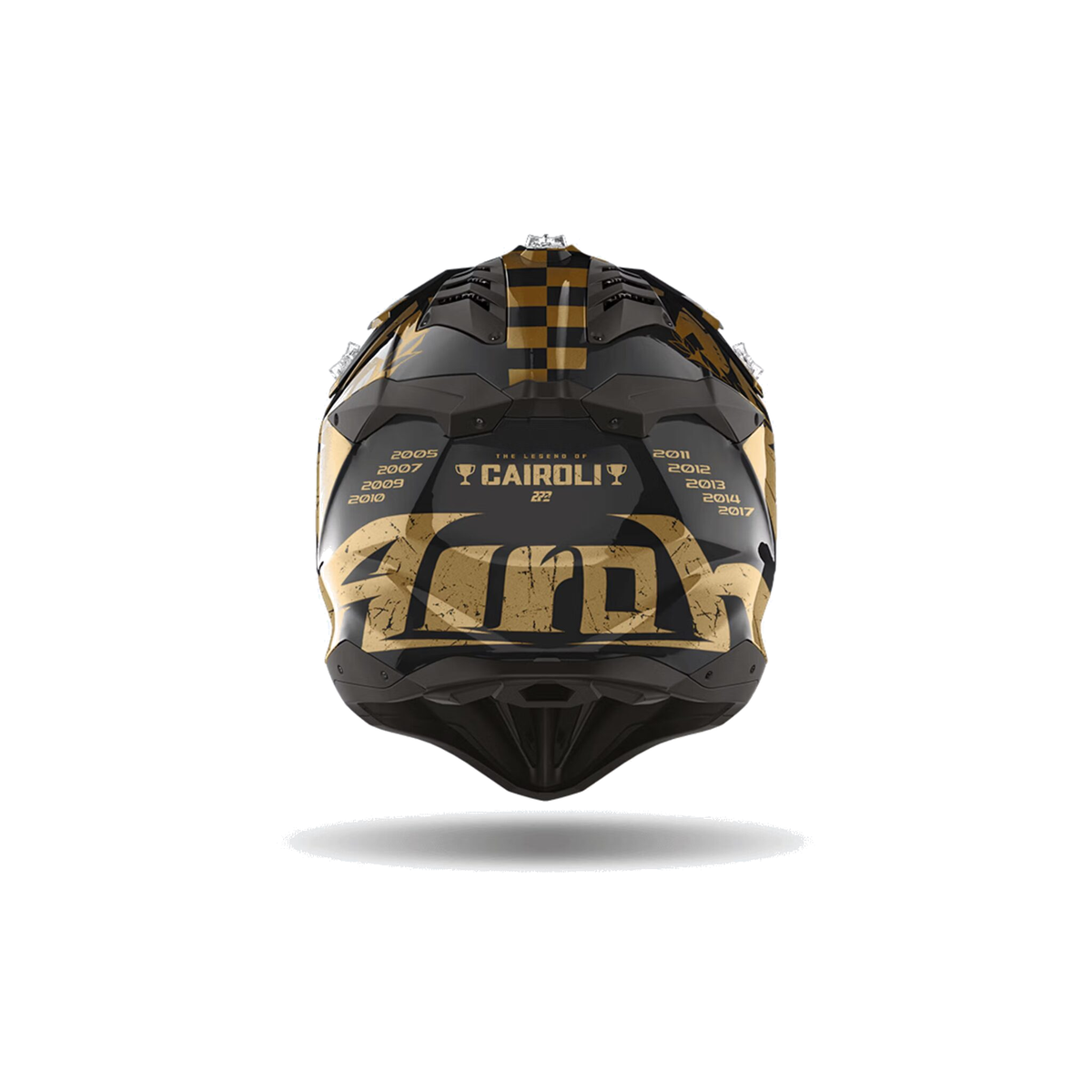 Airoh Aviator 3 TC222 The Legend Nero/Oro Lucido AV3LTC17, casco cross, visto da dietro