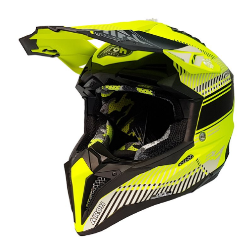 Airoh Aviator 3 Wave casco cross giallo fluo e nero opaco, tre quarti anteriore sinistra