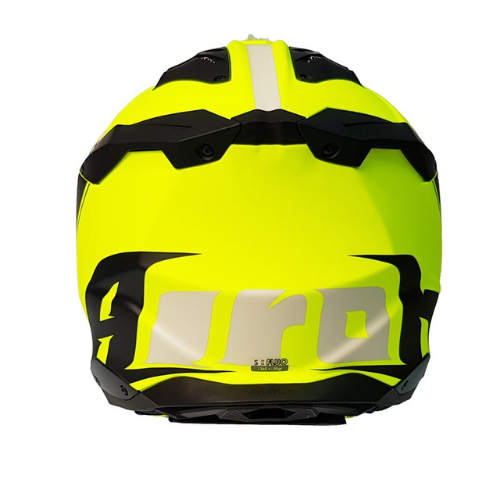 Airoh Aviator 3 Wave giallo fluo, vista posteriore con estrattori e logo Airoh