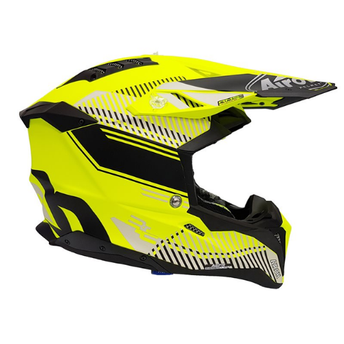 Airoh Aviator 3 Wave giallo fluo e nero opaco, profilo destro con frontino e mentoniera
