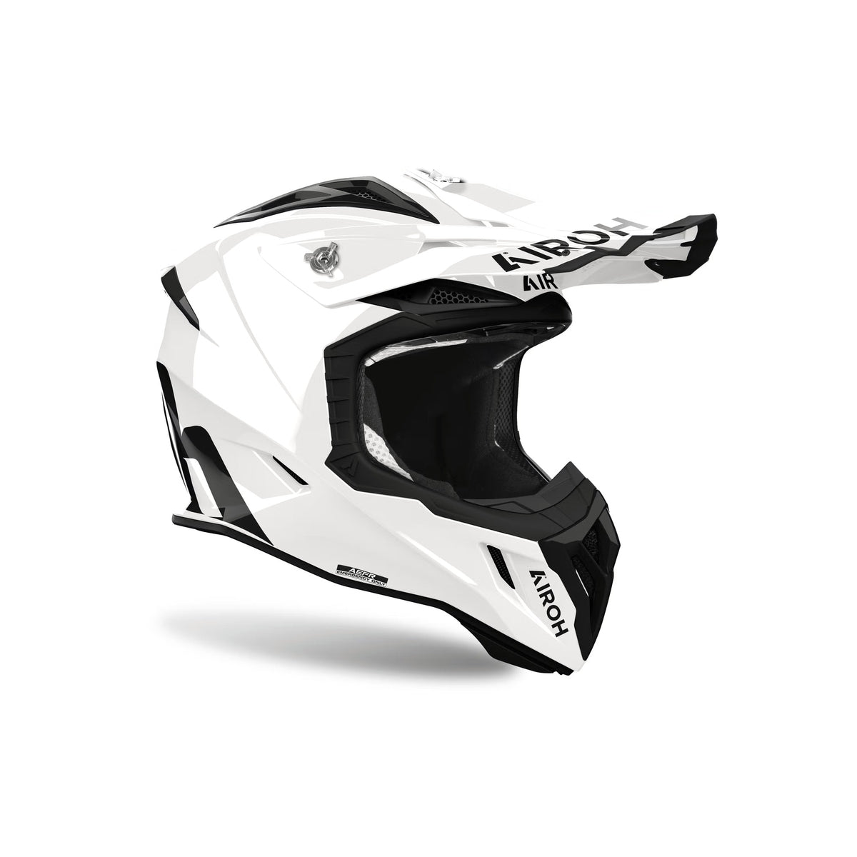 Casco cross Airoh Aviator Ace 2 Color Bianco Lucido, vista di tre quarti dal lato opposto