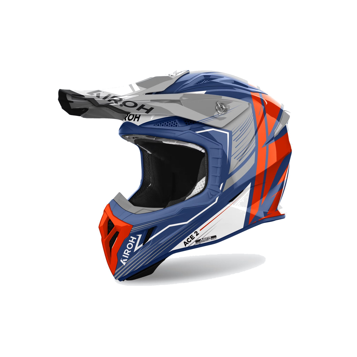 Airoh Aviator Ace 2 Engine Blu/Arancio/Grigio Lucido AV22E82, casco cross, vista di tre quarti dal lato sinistro