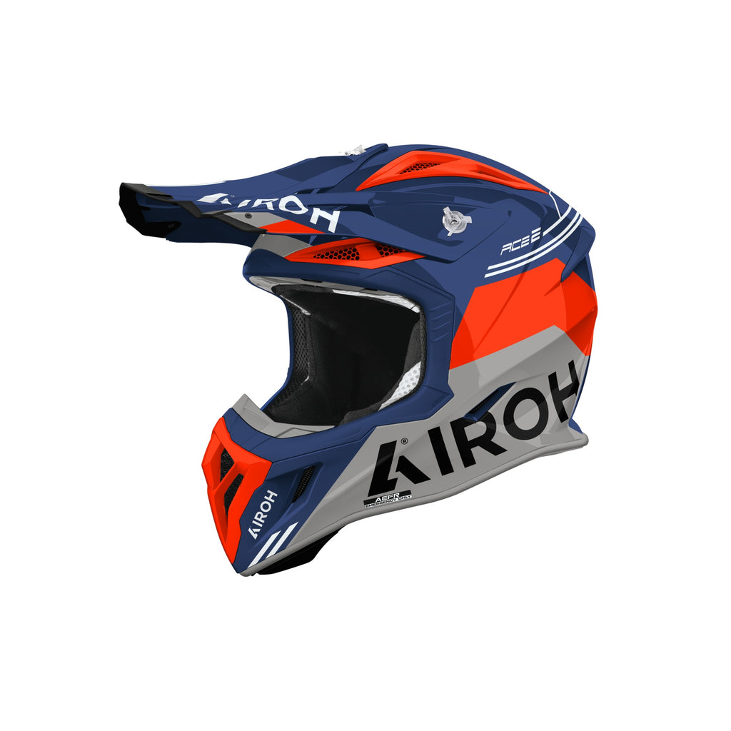 Airoh Aviator Ace 2 Fury Blu Scuro/Arancio Lucido (AV22F82), casco cross in vista laterale di tre quarti